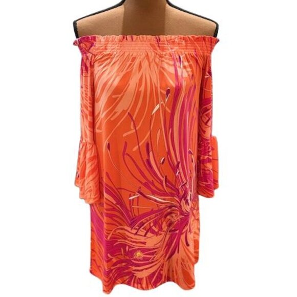 Trina Turk Dresses & Skirts - Trina Turk Off the Shoulder Bell Sleeve Boat Neck Floral Mini Dress – Small NWT!